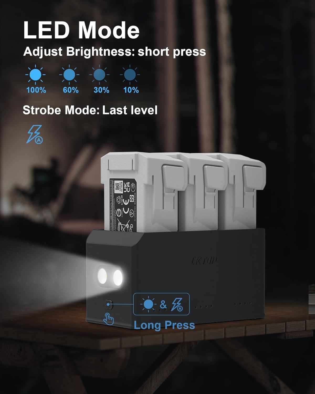 LKTOP 100W Fast Charging Hub for DJI Mini 5 Pro/Mini 4 Pro/Mini 3 Series, 3-Battery Parallel, LED/SOS/Storage