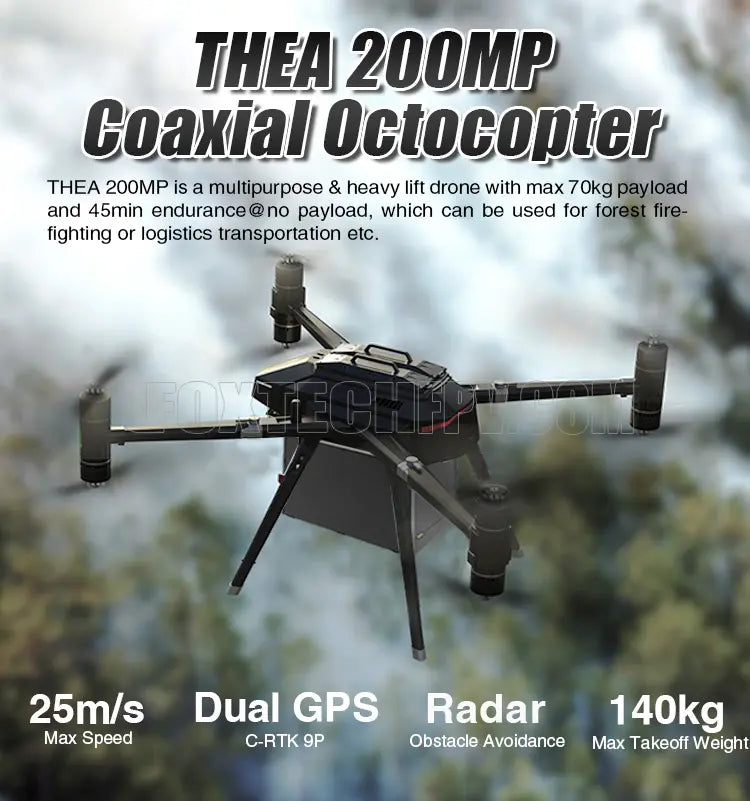 The THEA 200MP Octocopter is a multipurpose drone with payload capacity and endurance.