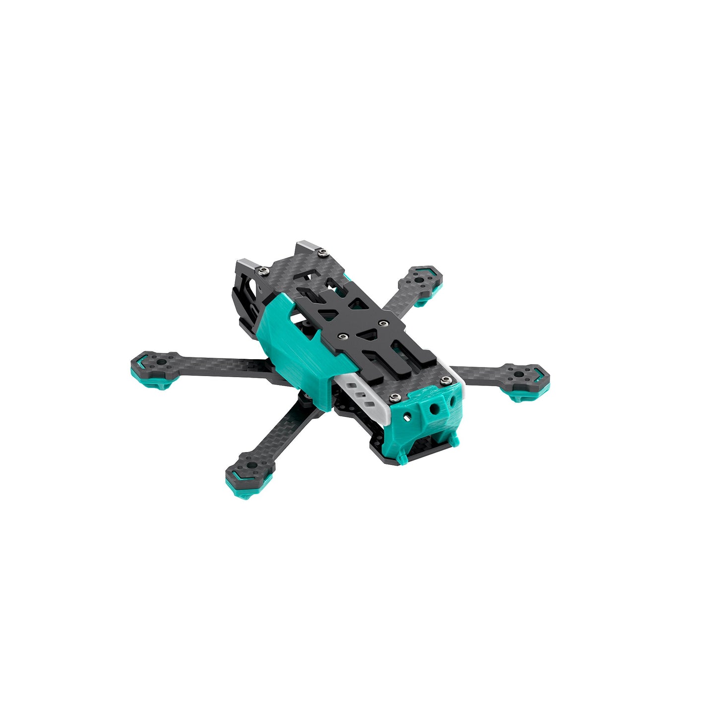 Sub250 OasisFly25 / OasisFly30 O4 Pro frame assembly, rear three-quarter view with carbon fiber arms