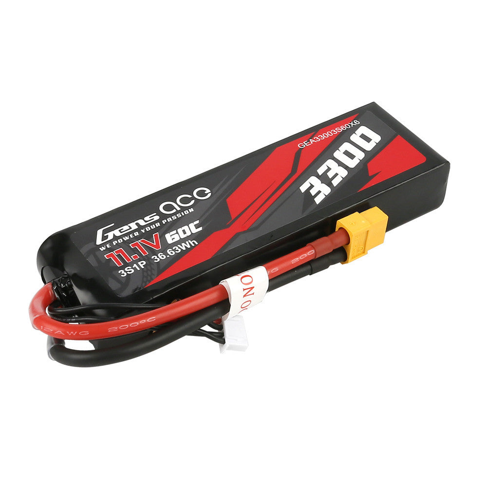 Gens ace G-tech 3300mAh 3S 11.1V 60C LiPo Battery, Gens ace 3300mAh 3S 11.1V 60C LiPo battery pack with XT60 plug and balance lead