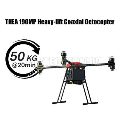 THEA 190MP Octocopter, Thea 190MP octocopter is an industrial drone with a 50kg payload, 20-minute flight time, and heavy-lift capabilities.