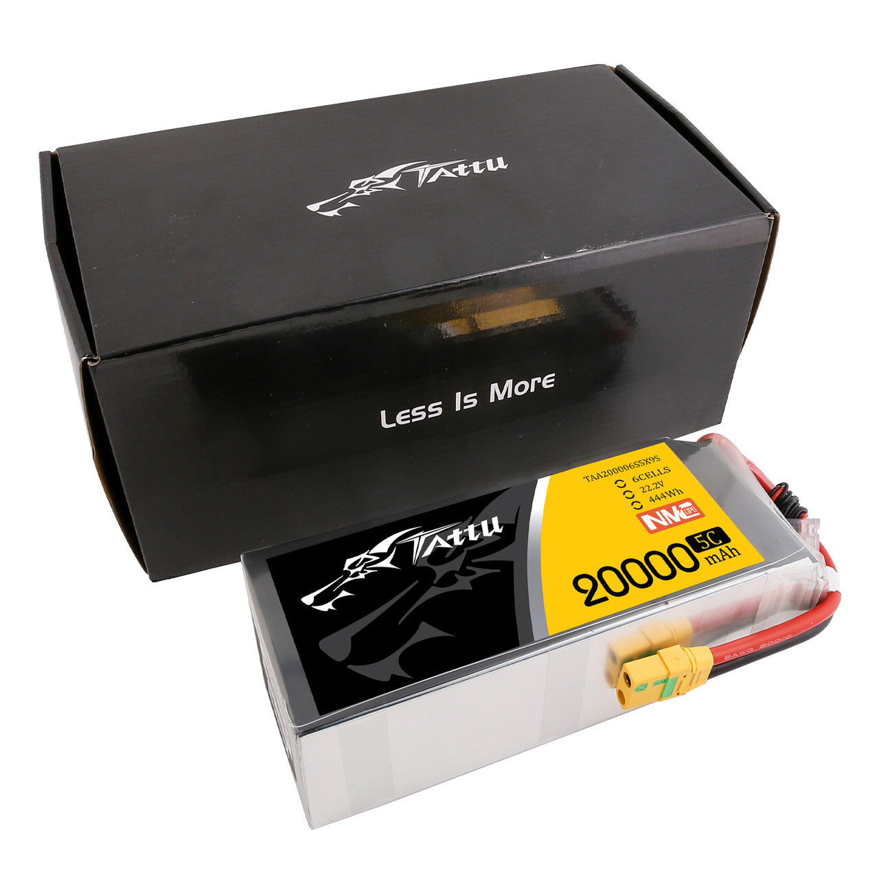 Tattu NMC 20000mAh 6s 5C 22.2V Lipo Battery, Lithium-ion power bank with 22.2V and 44.4Wh capacity, suitable for high-drain devices.