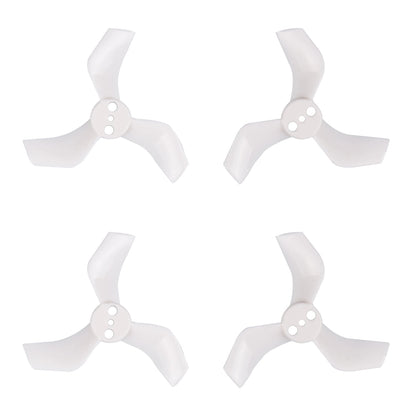 White 40mm tri-blade whoop propellers with three-hole hub, four props on white background