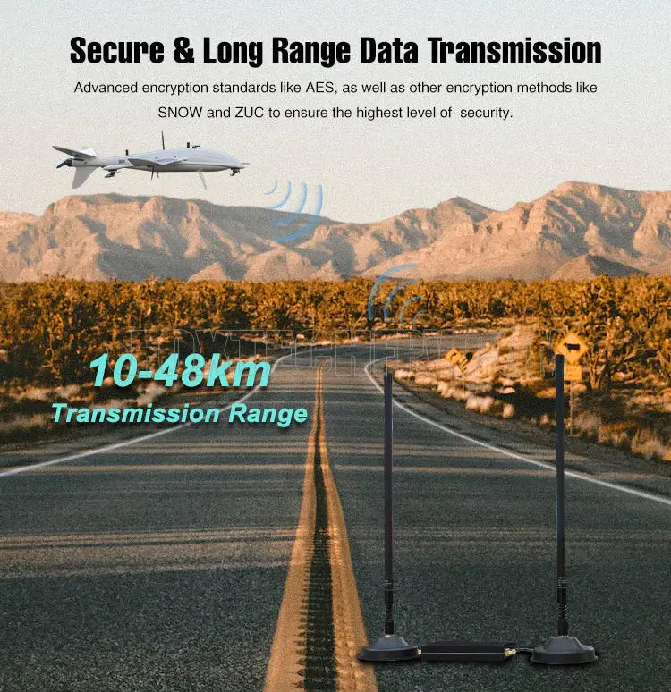Secure & Long Range Data Transmission Advanced encryption standards Iike AES, as well as other