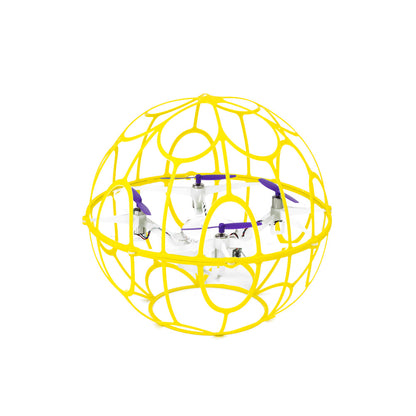 HGLRC B200 Soccer Drone with yellow spherical protective cage, studio front view