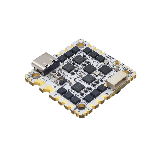 HDZero Gamma 45A HD-Ready AIO Flight Controller angled view with USB-C port and plug connector