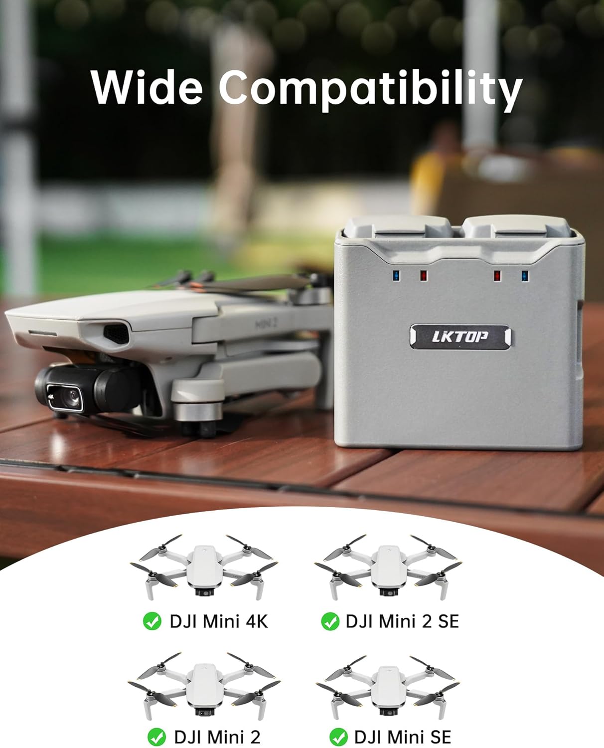 LKTOP Battery Charging Hub for DJI Mini 4K/Mini 2 Series, Parallel Dual‑Battery Charging, USB Power Bank, 30W Charger