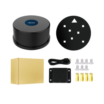 YDLIDAR 4ROS TOF 2D LiDAR Sensor kit with mounting plate, USB cable, screws, standoffs, and box