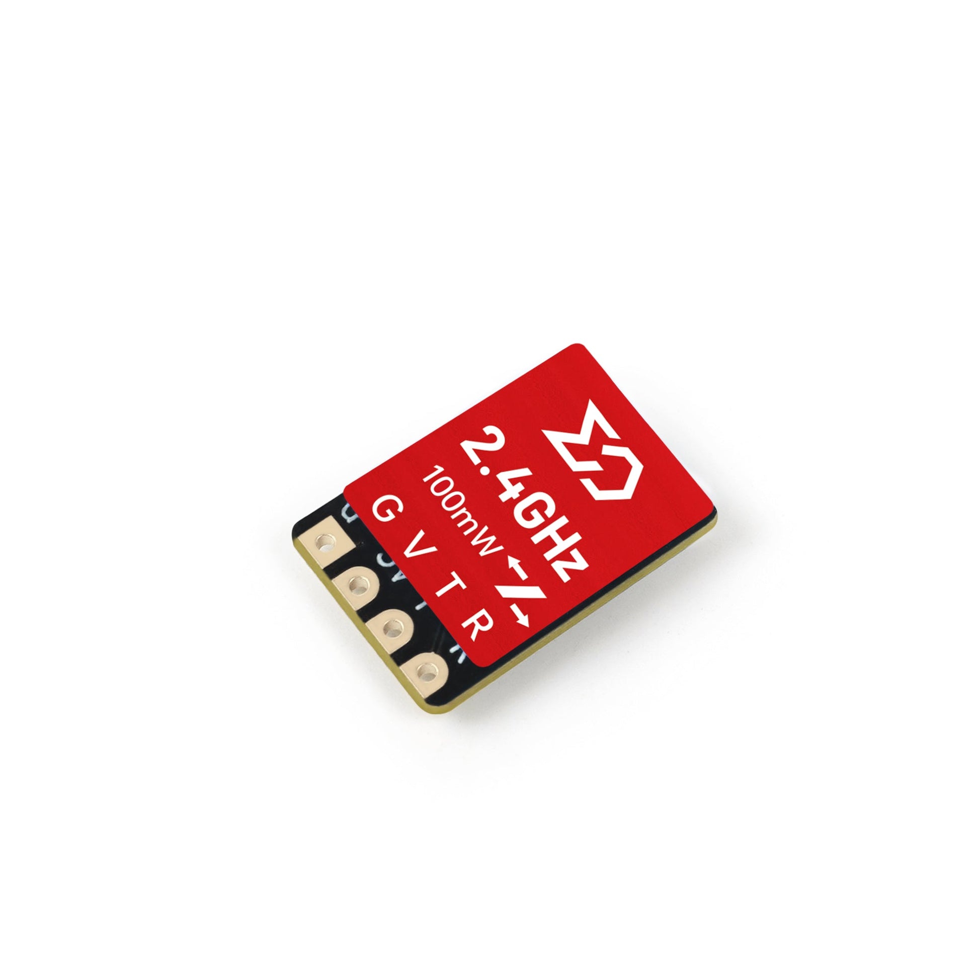 Sub250 ELRS Nano Pro 2.4G Receiver angled top view with 2.4GHz label and G V T R pads