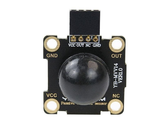 Yahboom YB-HMV14 PIR Human Body Infrared Sensor module front view with dome lens and VCC/OUT/NC/GND pins