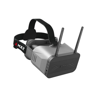EMAX Transporter 2 FPV goggle top-front view with two upright antennas and head strap
