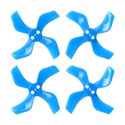 Gemfan 40mm 4-blade propeller set in blue, four micro whoop drone props on white background