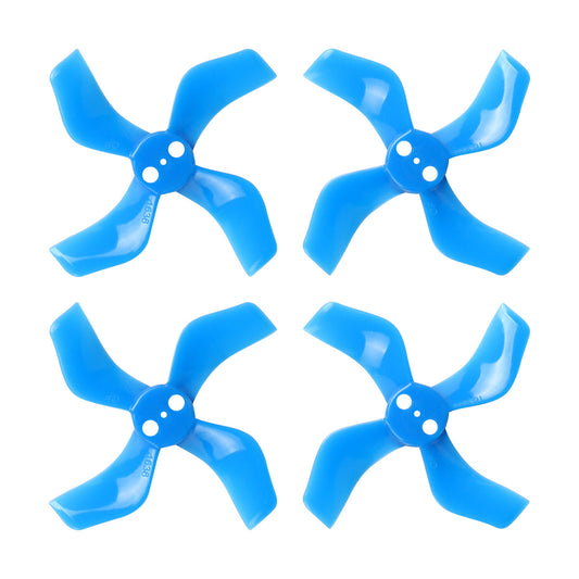 Gemfan 40mm 4-blade propeller set in blue, four micro whoop drone props on white background