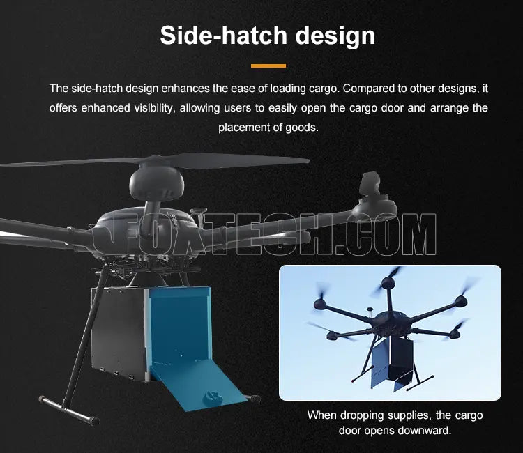 RDD-10 10KG Payload Release and Drop Container 26.8L Effective Volume 6 RDD-10 10KG Payload Release and Drop, Easy-loading cargo container with clear visibility and drop-down door for efficient supply delivery.