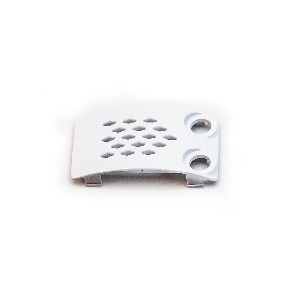SKYZONE SKY04X Bay Cover vented plate with two circular cutouts, angled view in white finish