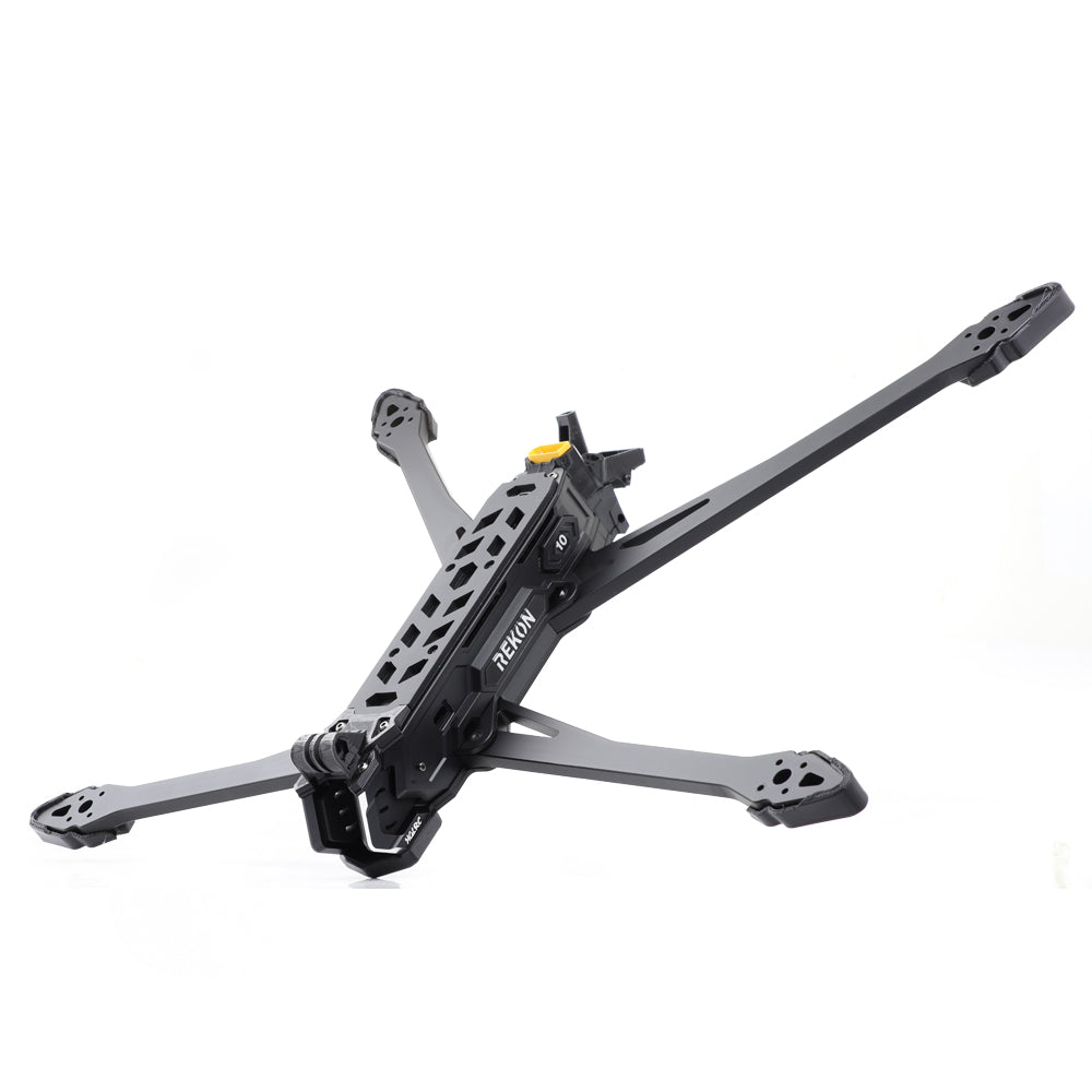 Rekon10 PRO V2 frame kit side profile showing top plate cutouts and long front/rear arms