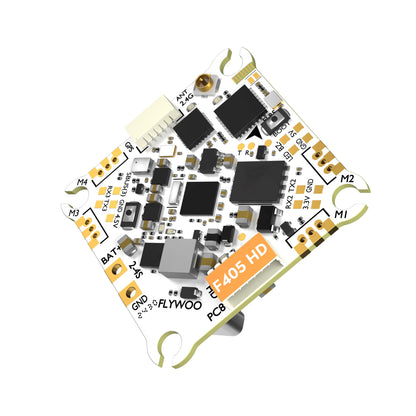 Flywoo GOKU F405 HD AIO flight controller board with 2.4G antenna connector, BOOT button, and solder pads