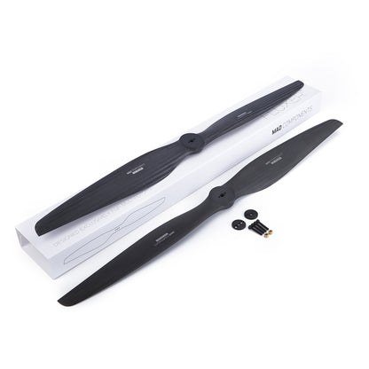 MAD FLUXER VTOL carbon fiber propeller set with mounting hardware and MAD Components box