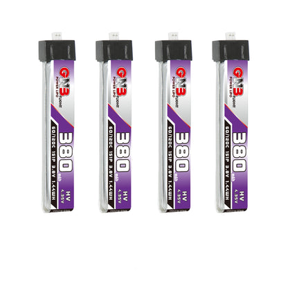 GAONENG GNB 380mAh 1S 3.8V LiHV LiPo battery, front label view (4-pack shown)