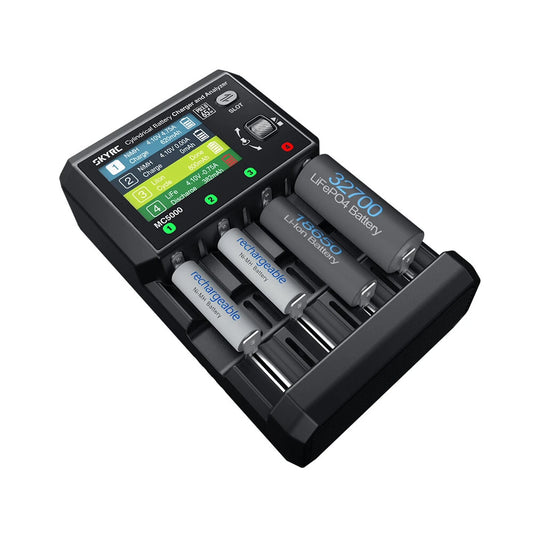 SkyRC MC5000 Cylindrical Battery Charger, SkyRC MC5000 4-slot cylindrical battery charger with color LCD screen, charging 18650 and 32700 cells
