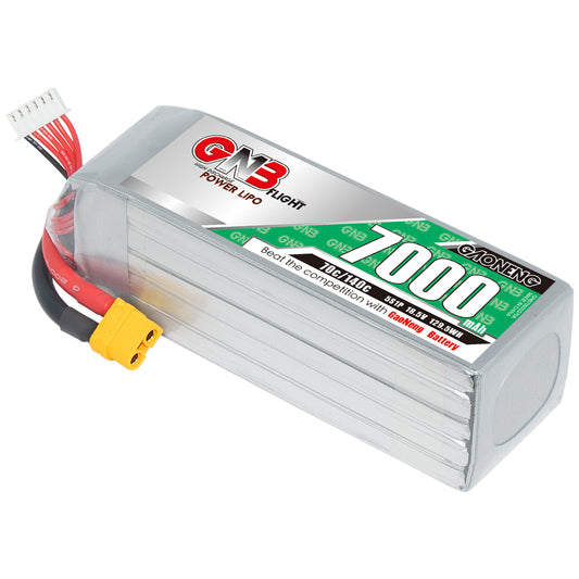GAONENG GNB70005S70A 5S 7000mAh 70C LiPo battery pack with XT60 connector, angled view