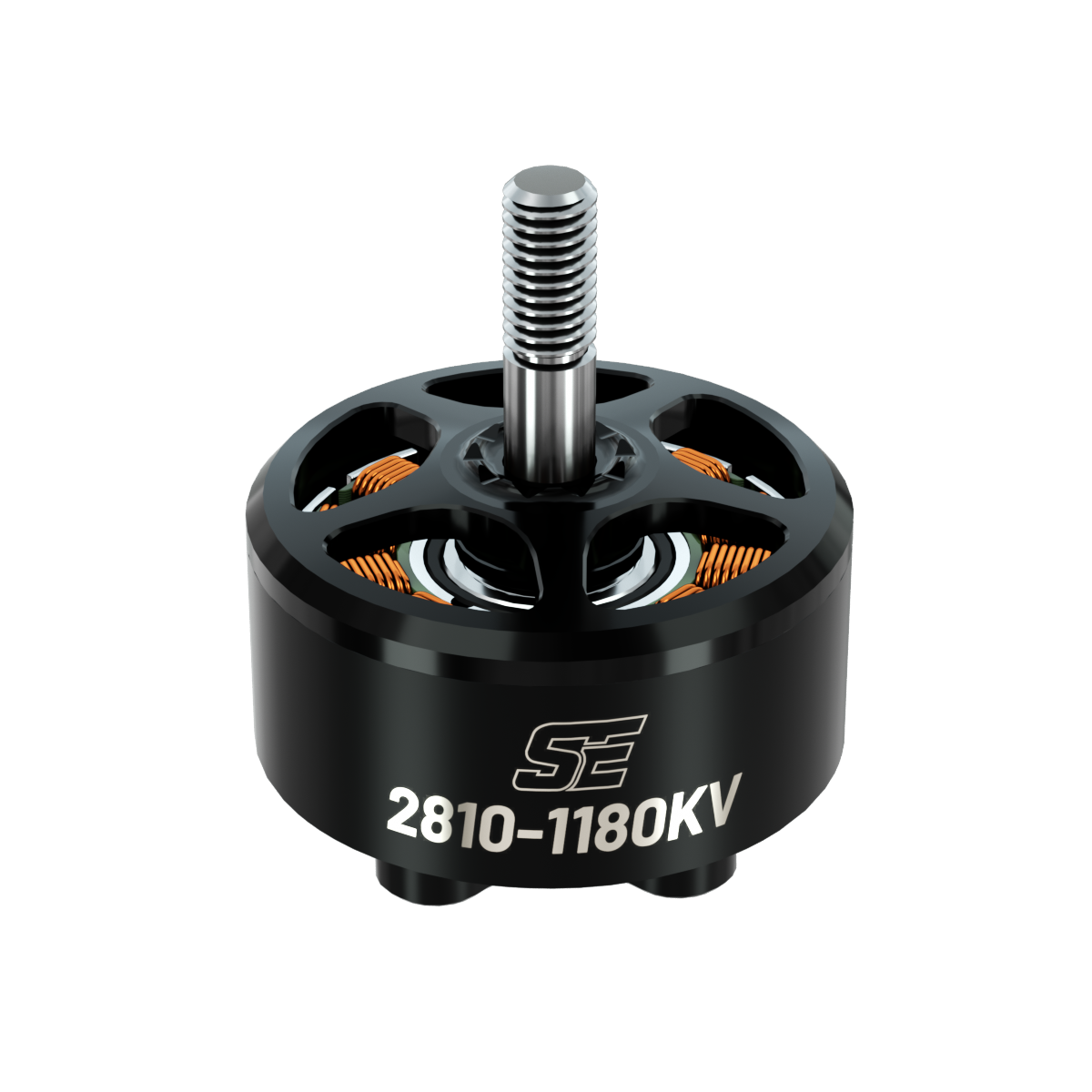 BrotherHobby SE 2810 1180KV Motor, BrotherHobby SE 2810 1180KV brushless drone motor with black housing, exposed copper windings, and threaded shaft