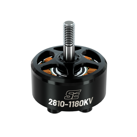 BrotherHobby SE 2810 1180KV Motor, BrotherHobby SE 2810 1180KV brushless drone motor with black housing, exposed copper windings, and threaded shaft