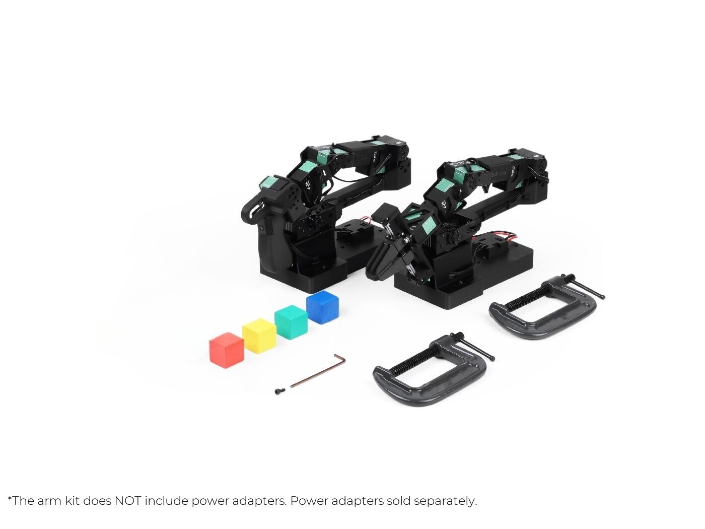 Fashionstar Starai 7 DoF Robot Arm, 7 DoF robot arm kit with colorful blocks and clamps, no power adapters included.