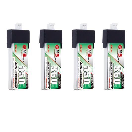 GAONENG GNB 350mAh 1S 3.8V LiHV LiPo battery with PH2.0 plug, 4-pack shown