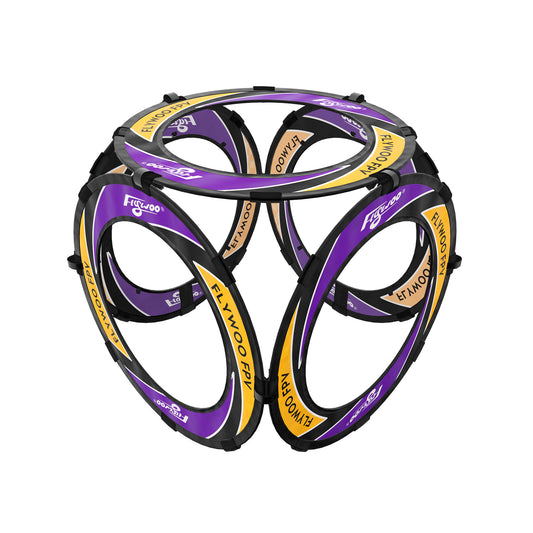 Flywoo FPV halo circle race gate made of fabric with black frame and purple/yellow Flywoo branding