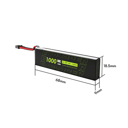 4PCS Explorer 1S 1000mAh 80C LiHV V2 Battery, Explorer 1S 1000mAh 80C LiHV HV battery pack with lead wire, labeled 3.8V/3.8Wh, 68×18.5×9mm