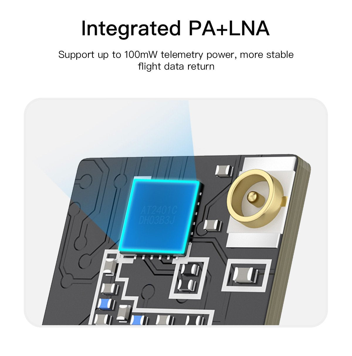 Integrated PA+LNA Support up to 1OOmW telemetry power, more