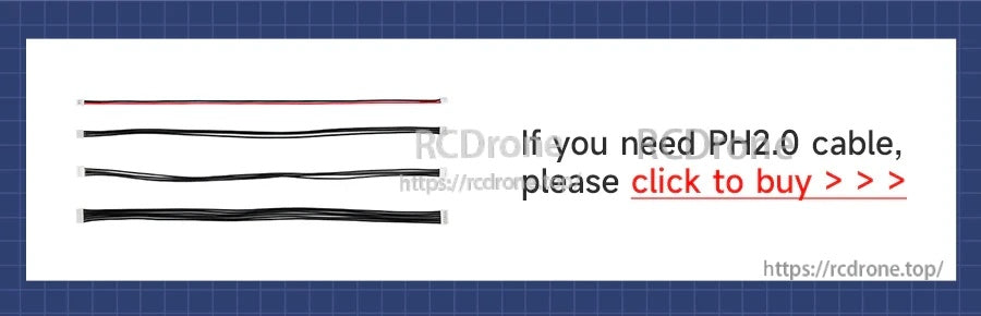 Set of red and black PH2.0-style connector wires with note offering a PH2.0 cable purchase option