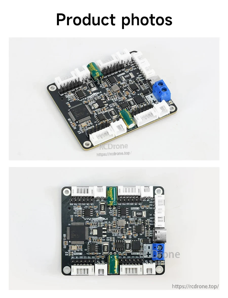Yahboom 4-channel encoder motor drive module PCB with STM32 controller, multiple JST ports and blue screw terminal