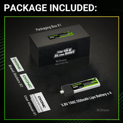 Package contents: box, 4 batteries, user manual and two Ovonic brand stickers