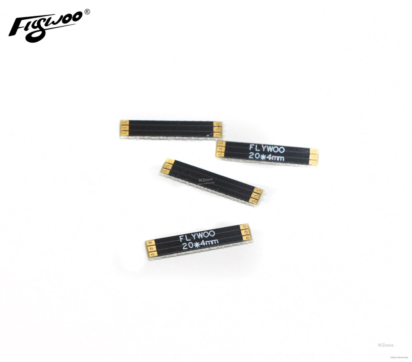 Set of four FLYWOO 20x4mm frame arm boards with gold solder pads on each end