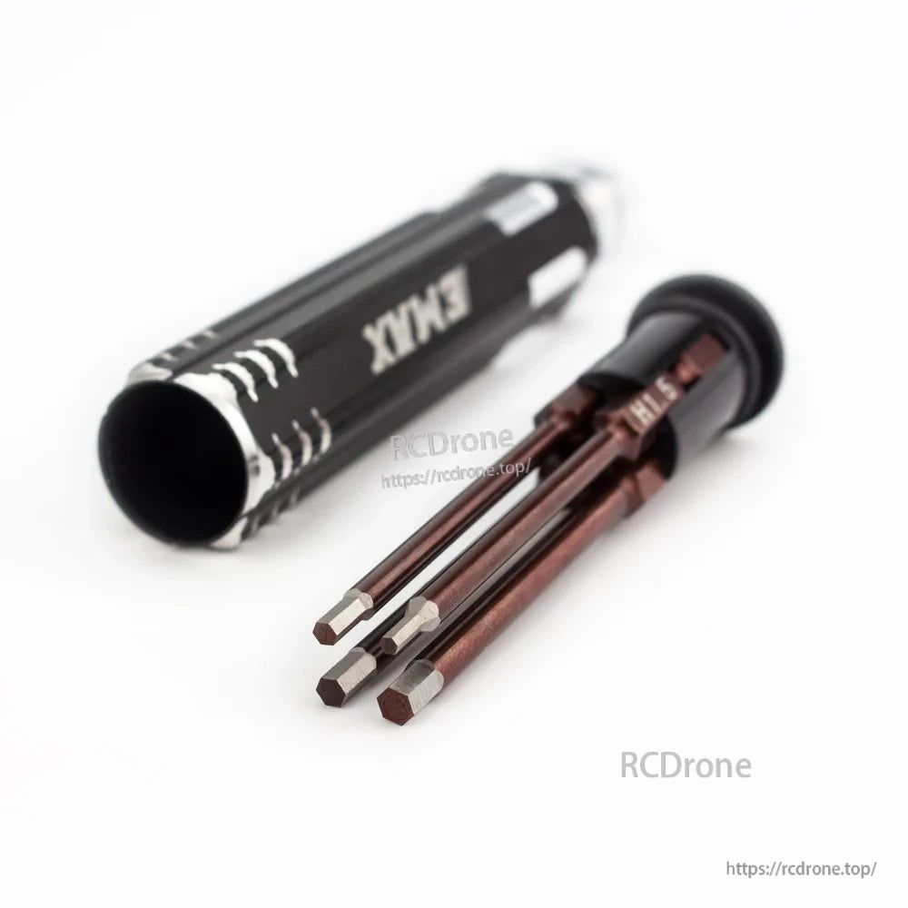 EMAX 4-in-1 hex socket screwdriver set with handle and four Allen driver shafts (H1.5–H3.0mm)