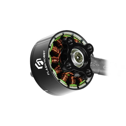 Flashhobby A3112 900KV brushless motor close-up with copper windings, metal housing, and mounting face