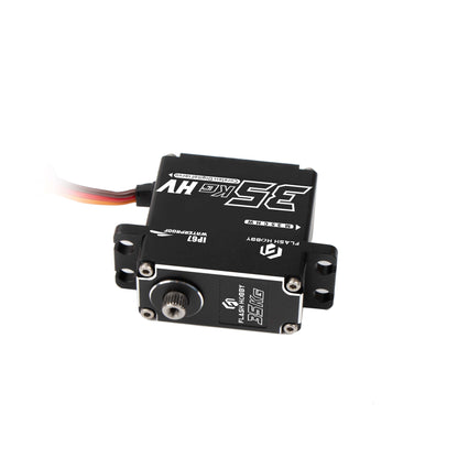 Flashhobby M35CHW Coreless Digital Servo, Flashhobby M35CHW 35KG HV coreless digital servo with metal output spline, mounting tabs, and 3-wire lead