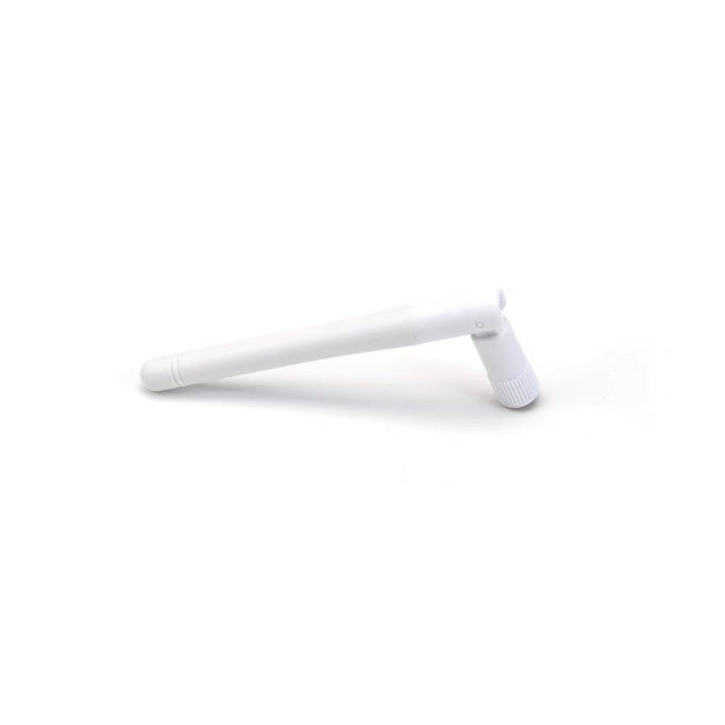 White FPV stick antenna with hinged right-angle connector, side view on white background