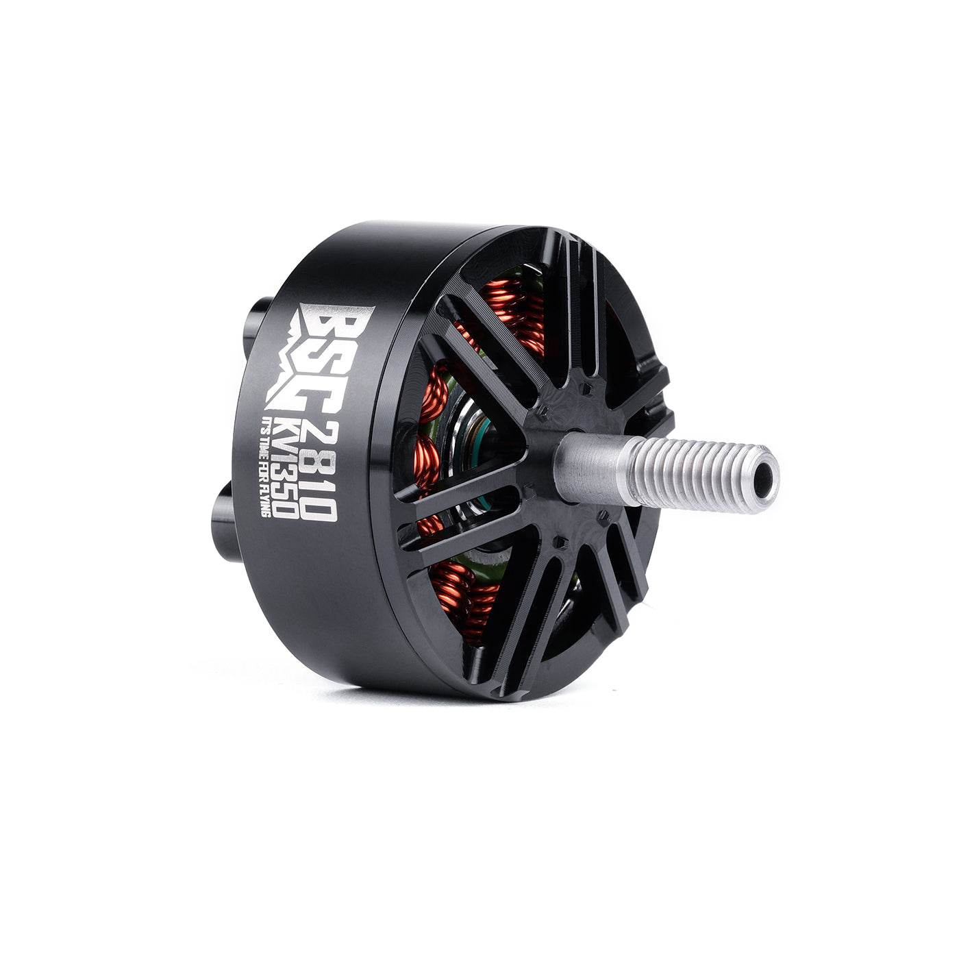 MAD BSC2810 V1.0 FPV Drone Motor, MAD BSC2810 brushless FPV drone motor with black bell, visible copper windings, and threaded output shaft