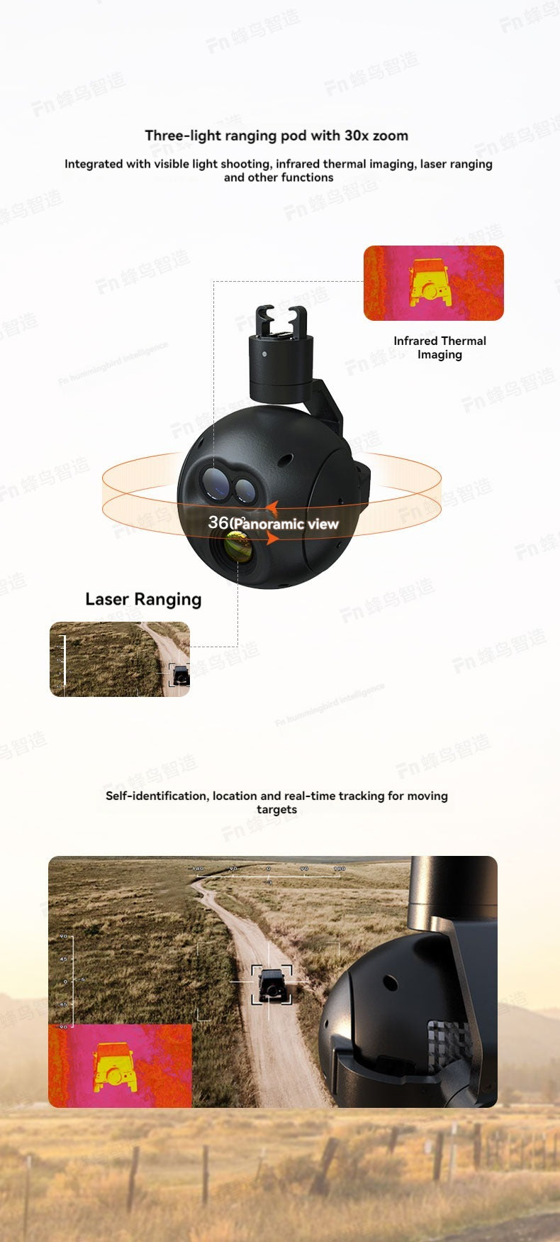 RCDrone, three-light ranging pod with 30x zoom . infrared thermal imaging;
