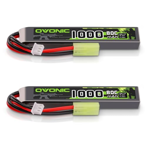 Ovonic 7.4V 1000mAh 2S1P 80C LiPo battery 2-pack with Tamiya plug and balance lead