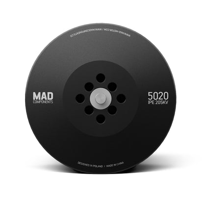 Top view of MAD 5020 IPE V3.0 205KV eVTOL drone motor with black round housing and center mount