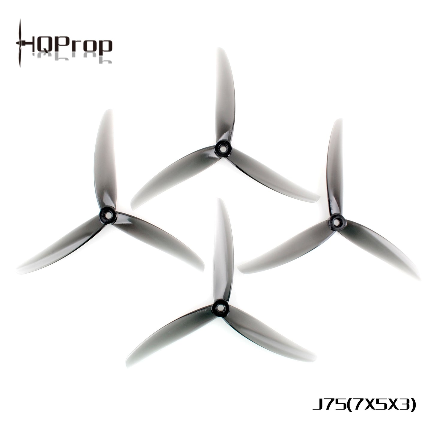 HQProp J75 (7X5X3) tri-blade propellers product graphic with logo and model text