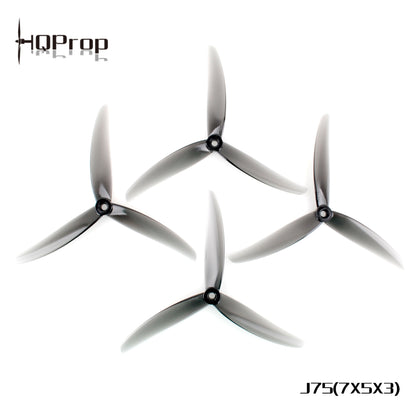 HQProp J75 (7X5X3) tri-blade propellers product graphic with logo and model text