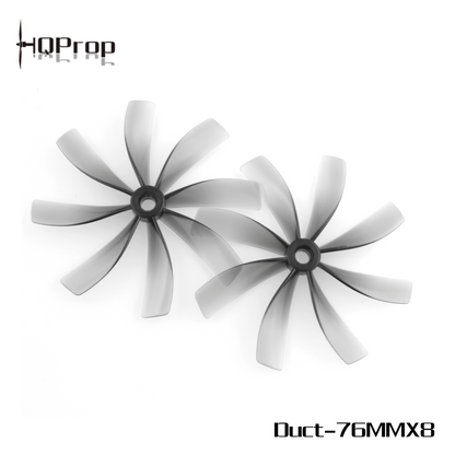 HQProp Duct-76MMX8 model graphic showing two grey 8-blade cinewhoop propellers on white