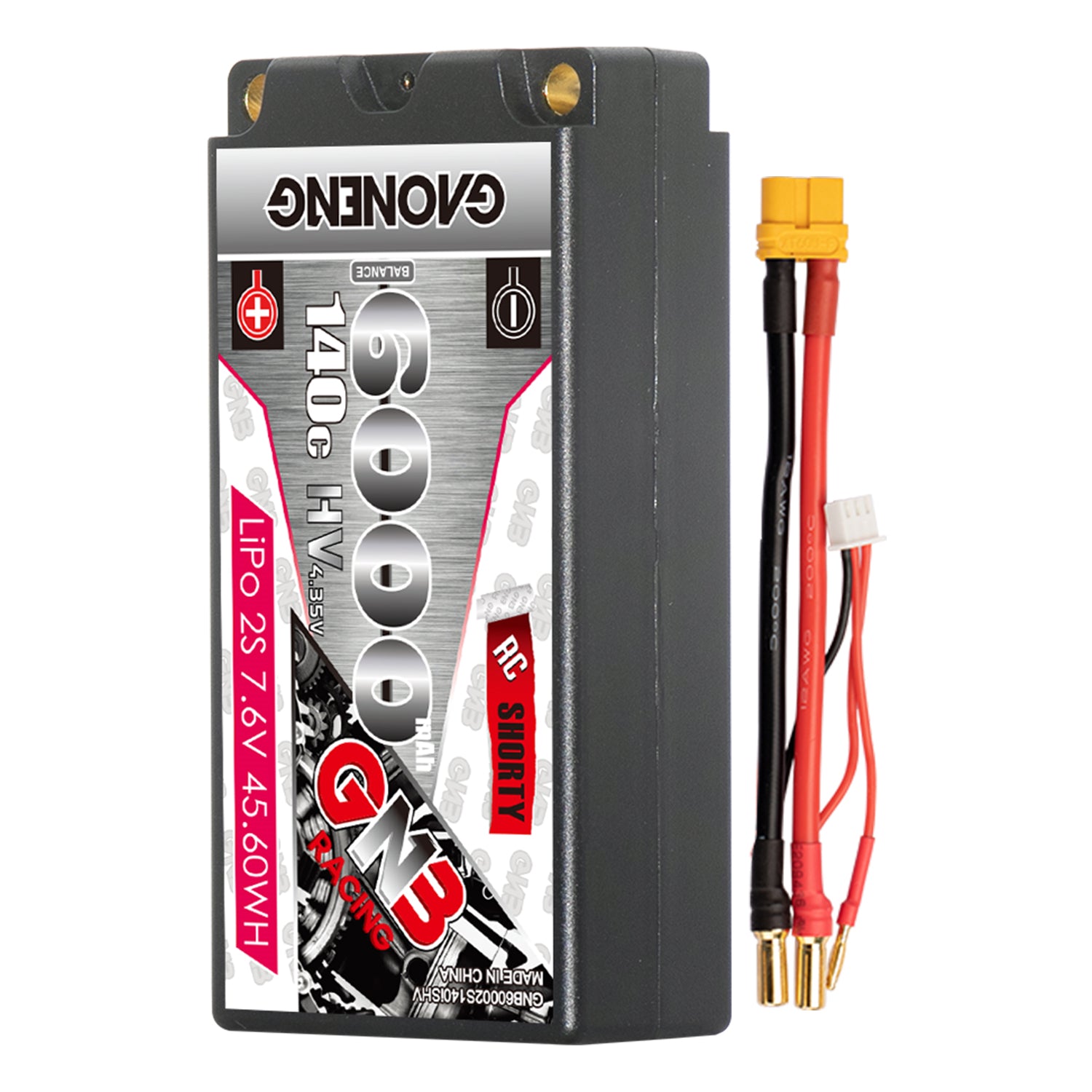 GAONENG GNB LiHV 2S 7.6V 6000mAh 140C shorty hard case LiPo battery with XT60 lead