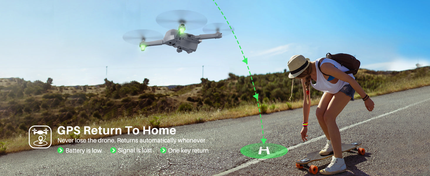 SYMA X500 4K HD Drone, GPS Return To Home Never lose the drone. Returns automatically whenever battery is low.