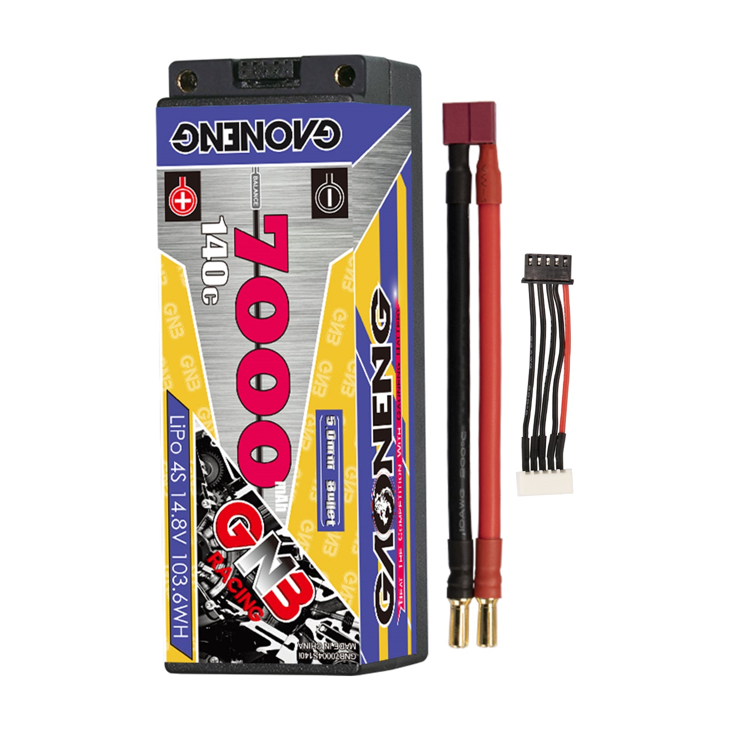 GAONENG GNB 4S 14.8V 7000mAh 140C hard case LiPo battery with 5mm bullet leads and balance plug